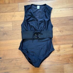 Venus Fashion Inc. Black V-Neck One Piece Swimsuit Women's Size 10